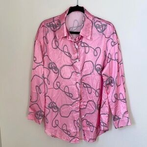 SHEIN Pink Long Sleeve Top with Black Pattern